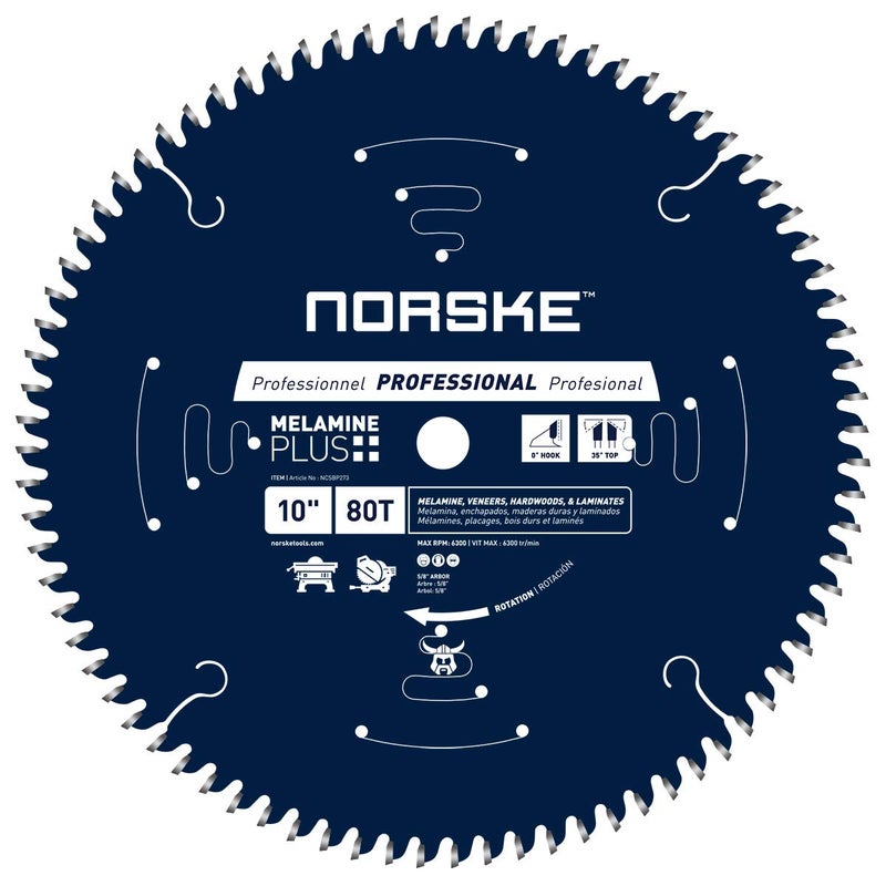 Norske نورسكي تولز NCSBP273 شفرة منشار 10 بوصة 80T ملائمة لقطع الميلامين بسلاسة فائقة، الميلامين، الألواح الخشبية، والأرضيات اللامينية 5/8 بوصة - Image 1